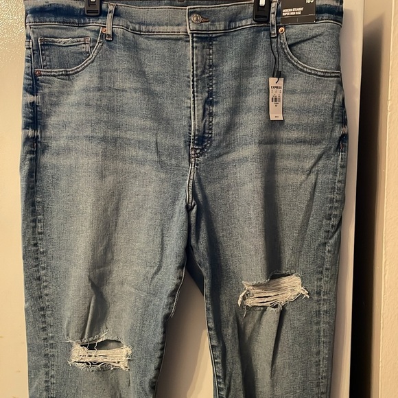 Express 18S Modern Straight Super High Rise Distressed Blue Jeans NWT - Picture 4 of 7